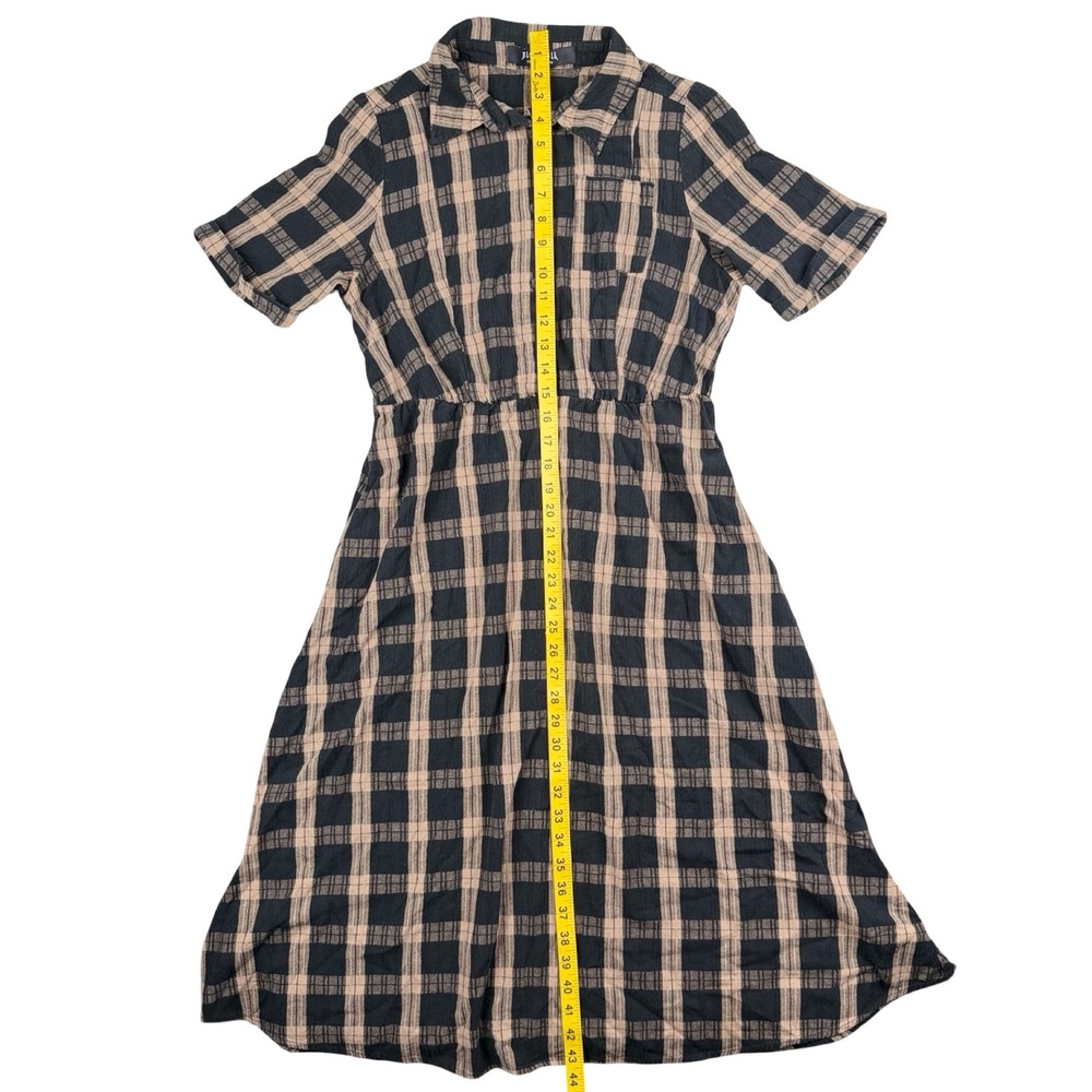 Disturbia Plaid Midi Dress Black Tan Button Front Pockets Grunge US 6 UK 10 - Picture 8 of 10